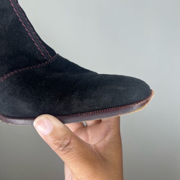 Tod’s Women’s Black/Red Contrast Stitching Suede Ankle Booties Size 8 - Picture 8 of 15